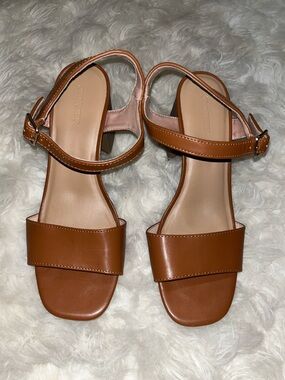 Old Navy Brown Tan Leather-Look Ankle Strap Sandals